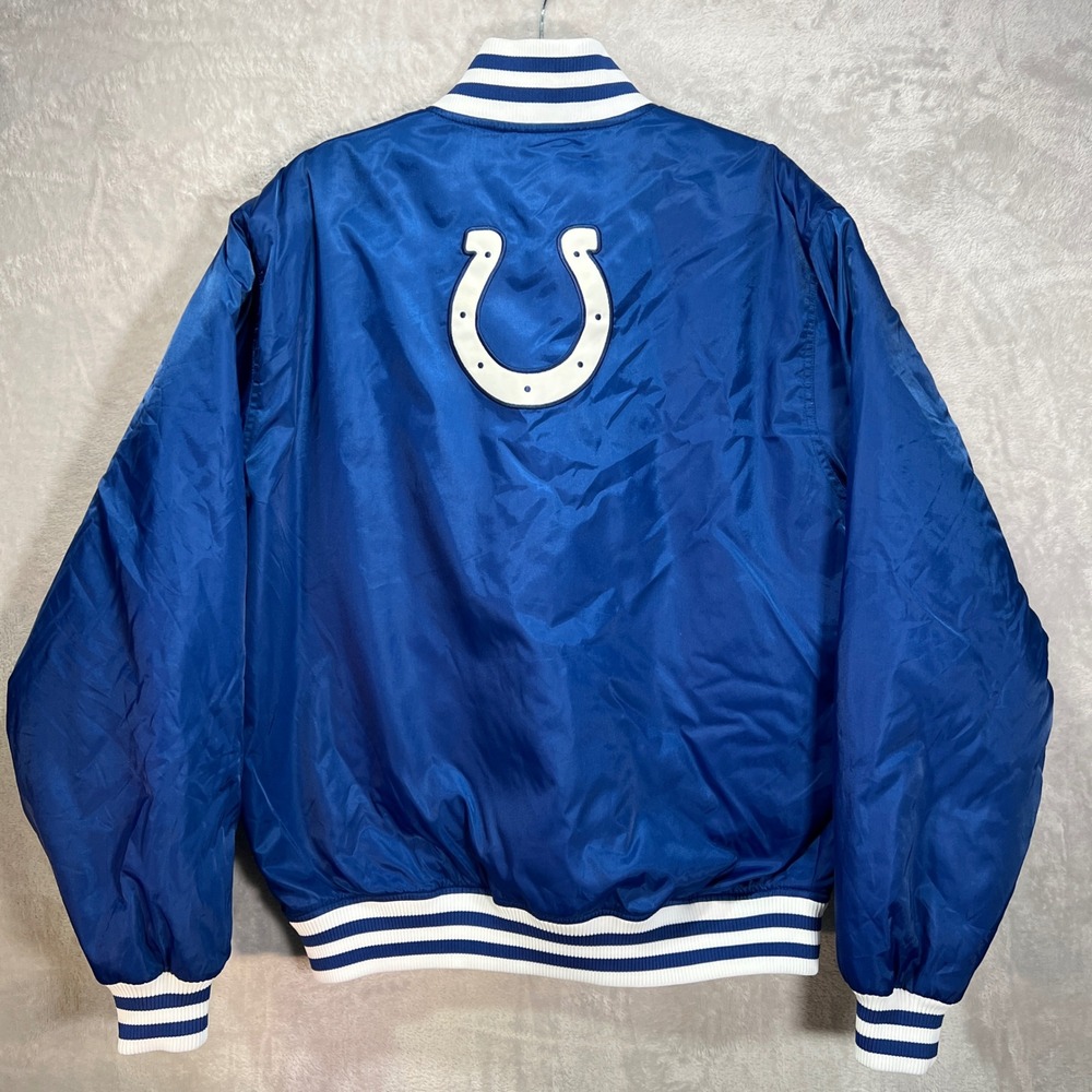 NFL Indianapolis‎ Colts Satin Bomber Jacket Blue Oversized Mens L